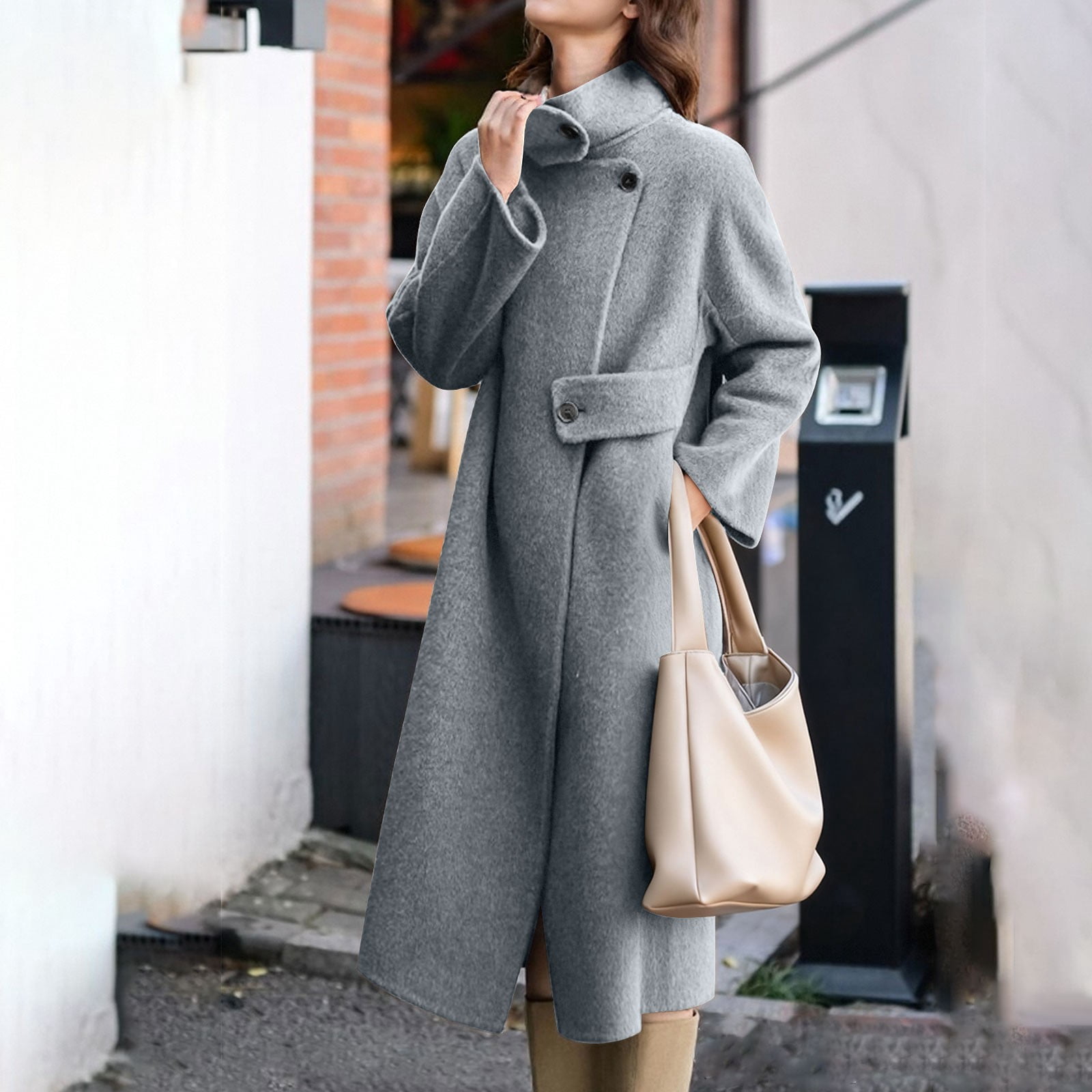 Women's Pea Coat Oversized High Collar Long Coat Heavy Insulated