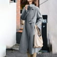 thumbnail image 3 of Women's Trench Coat Woolen Stand Collar Button Down Long Sleeve Jackets Thermal Comfy Casual Overcoat With Pockets (M, Gray), 3 of 4