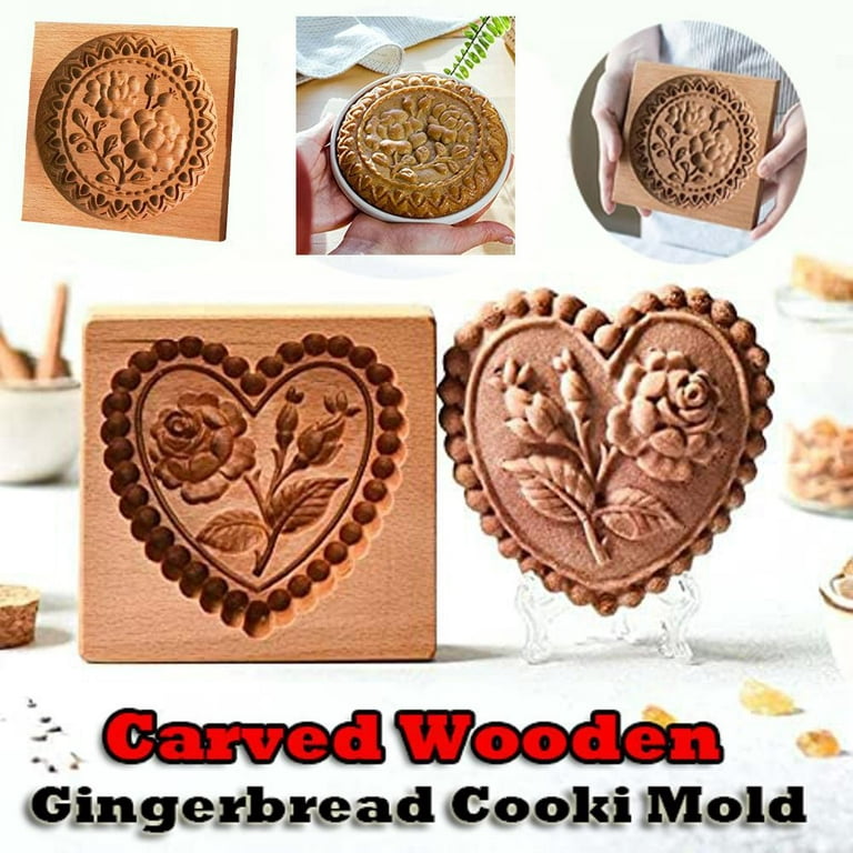 Shortbread Mold Hearts. Carved Wooden Form for Baking Gingerbread