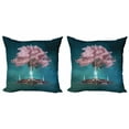 thumbnail image 1 of Ambesonne Tree Throw Pillow Cover 2 Pack, Pink Blossom Art, 24", Lilac Petrol Blue, 1 of 6