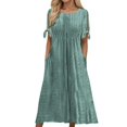 thumbnail image 1 of Vestido largo de verano para mujer: vestido informal de manga corta con cuello en V, botones y bolsillos, estilo boho maxi, 1 of 2