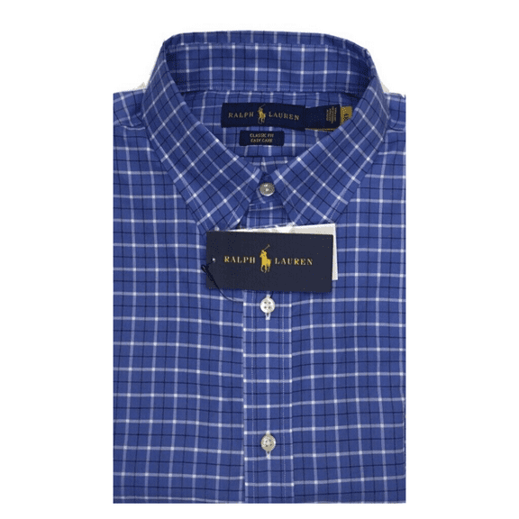 Ralph Lauren Men's Long Sleeve Classic Fit Shirt, Plaid Blue, M (16 1/2 - 32/33)