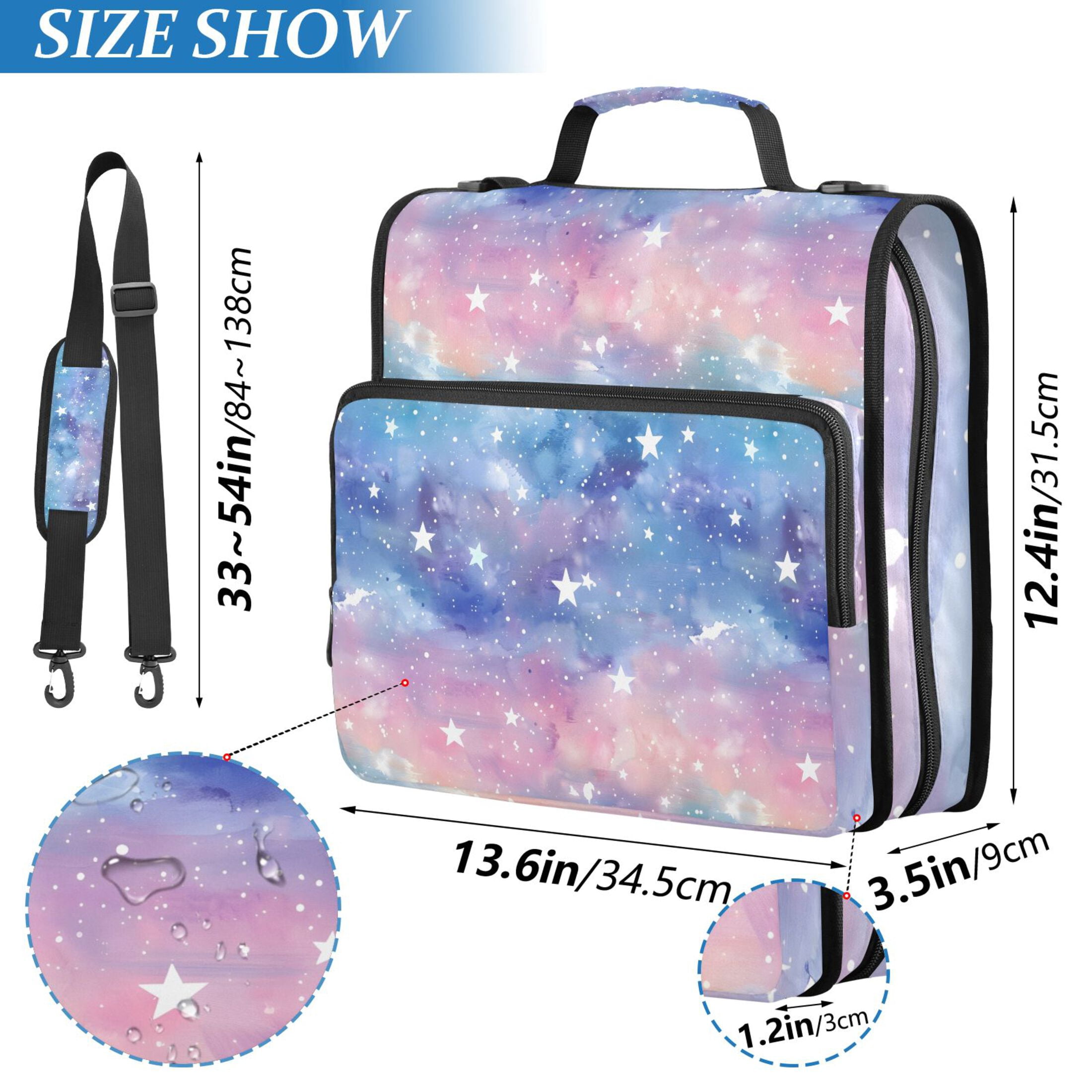 Zipper Binder Blur Blue Purple Stars 1.5 Inch Binder Folder Bag with Shoulder Strap and Handle