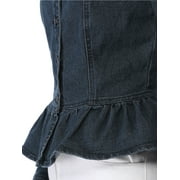 INSPIRE CHIC Women's Denim Jackets Button Down Peplum Hem Long Sleeves Cropped Jean Jackets Blue S