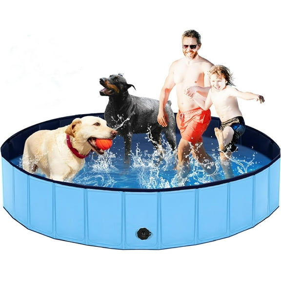 Foldable Dog Pool,  Hard Plastic Shell Pet Swimming Pools for Large Dogs, Collapsible Plastic Pet Pool, Portable Bathing Tub for Dogs (79x12inch)