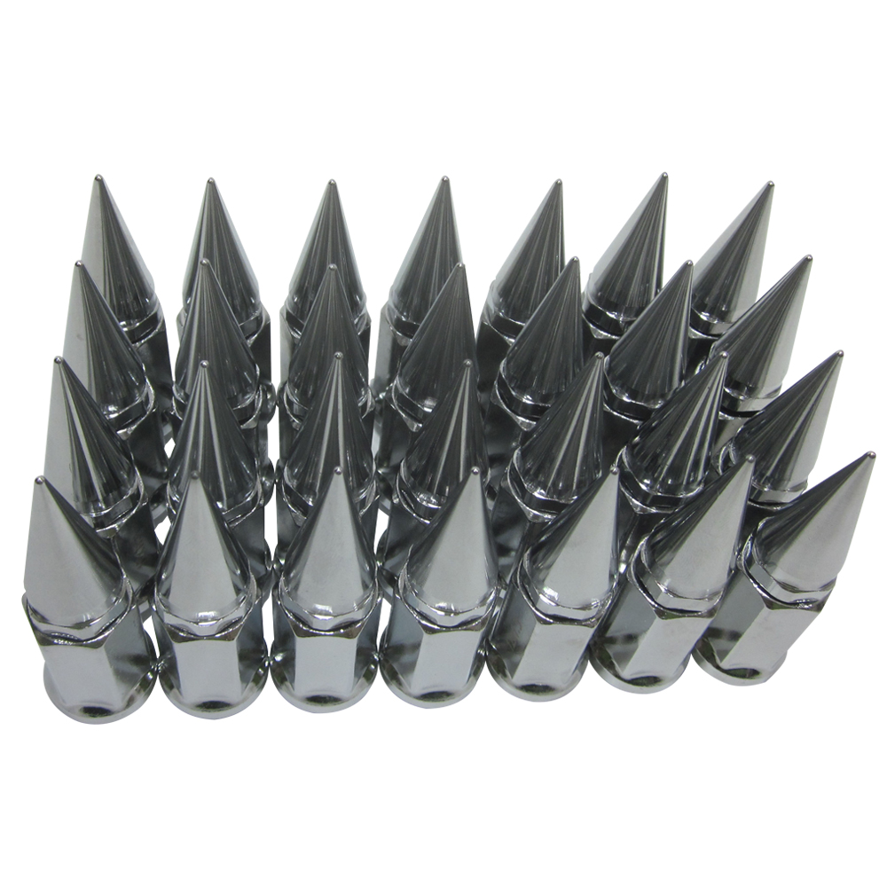 32 Chrome Universal 2pc Extended Spike Lug Nut M12x1.25 Conical Seat