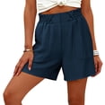 thumbnail image 2 of Bloomae Shorts for Women with Pockets Summer Casual Elastic High Waisted Wide Leg Cute Dressy Beach Shorts Trendy Holiday Vacation Beach Clothes Blue L, 2 of 7
