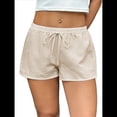 thumbnail image 2 of Pantalones Cortos Tipo Bóxer de Verano con Cintura Elástica, Cordón Ajustable y Estampado de Rayas para Mujer. Caqui XL, 2 of 8