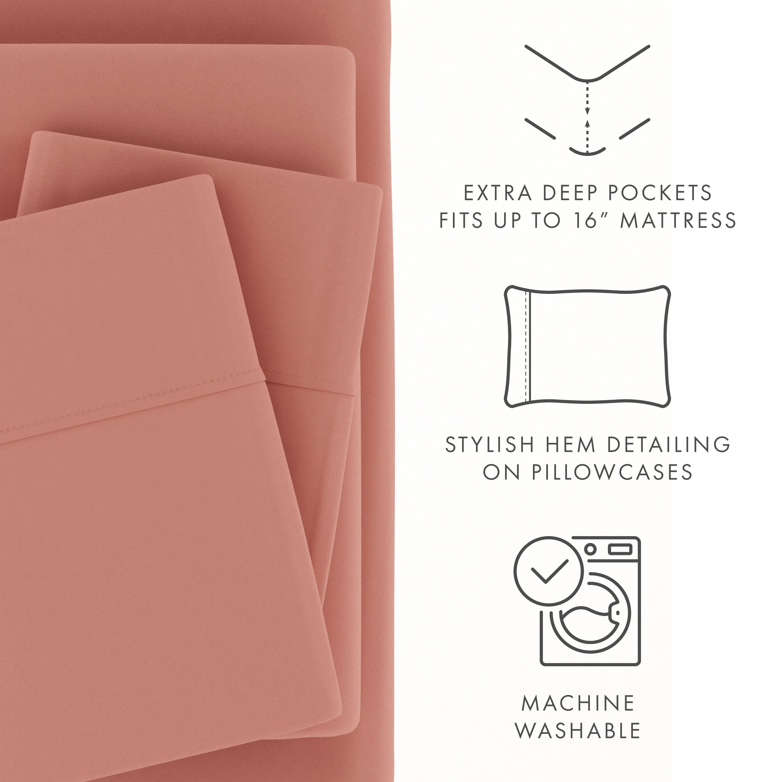 Noble Linens 4 Piece Solid Microfiber Bed Sheet Set, Clay, King