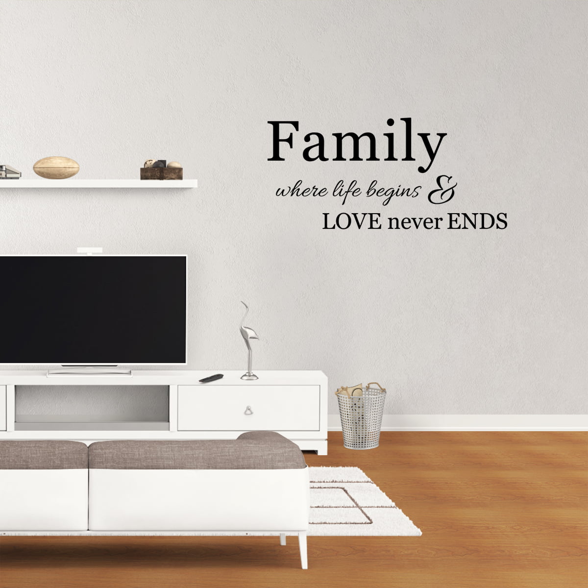 FAMILY LIFE BEGINS LOVE NEVER ENDS wall quote decor sticker transfer vinyl 