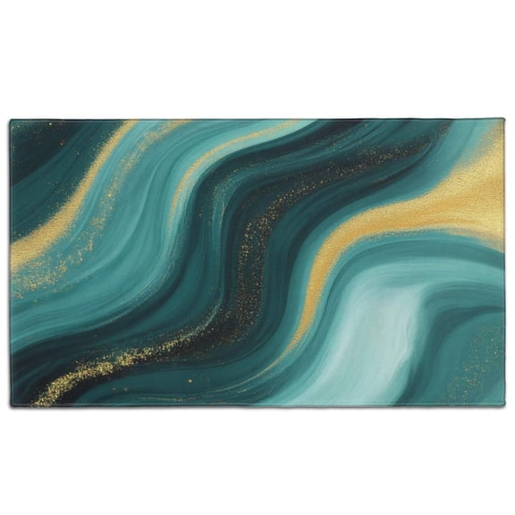 Teal Gold Marble Wave Pattern Door Rugs,Washable Non Slip Door Mats Indoor,Decorative Door Mats,Entry Mat Indoor for Entrance,Bedroom,Kitchen,Bathroom,17"x30"