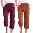 thumbnail image 3 of Chenyin Womens Cotton Linen Capri Pants Summer Wide Leg 7/10 Trousers Women's Casual Loose Straight Cropped Pants with Pockets S-5XL, 3 of 9