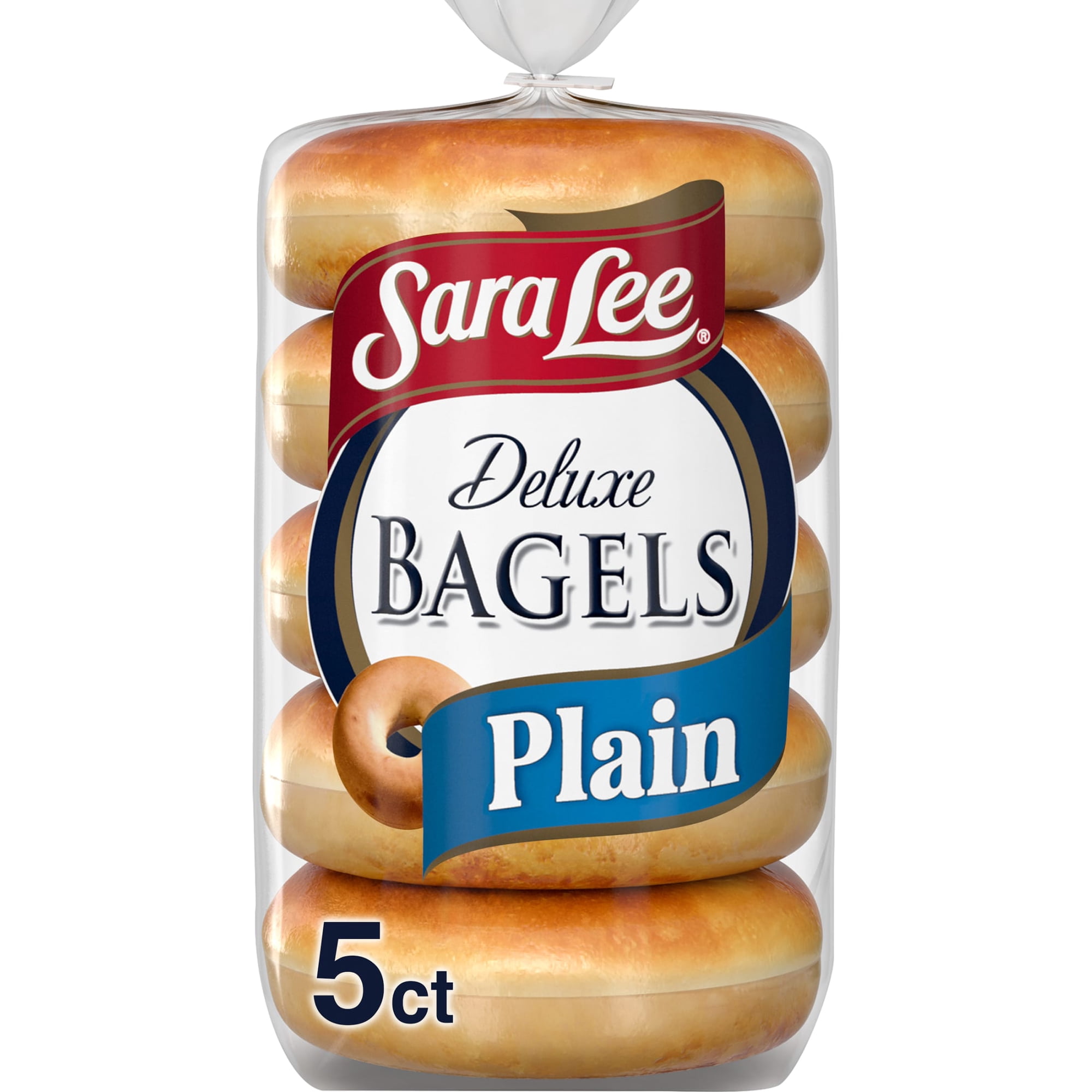 Sara Lee Deluxe Plain Bagels, 5 count, Kosher White Bagels, 15 oz Bag