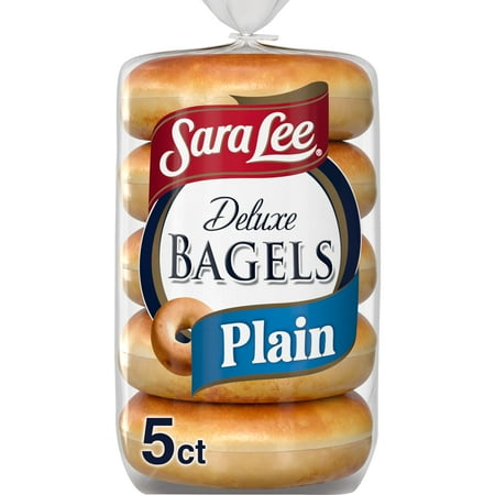 Sara Lee Deluxe Plain Bagels, 5 count, Kosher White Bagels, 15 oz Bag