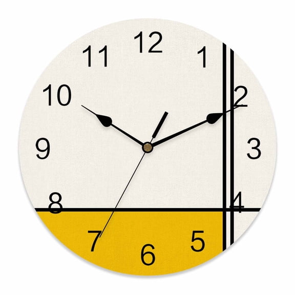 Wall Clock Abstract Clocks PVC Silent Non-Ticking Battery Operated Decorative Modern Yellow Stripes Lines Round Clock for Home Living Room Kitchen Bedroom Office School Wall Decor 14 Inch