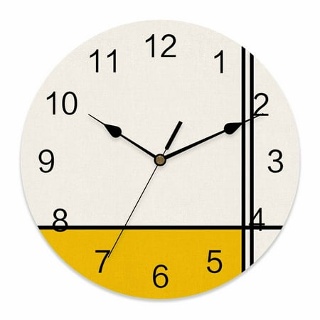 Wall Clock Abstract Clocks PVC Silent Non Ticking Battery Operated Decorative Modern Yellow Stripes