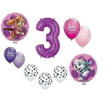 GIRL'S PAW PATROL Dog #3 First Purple 10 Pc Birthday Party Mylar Latex Balloons