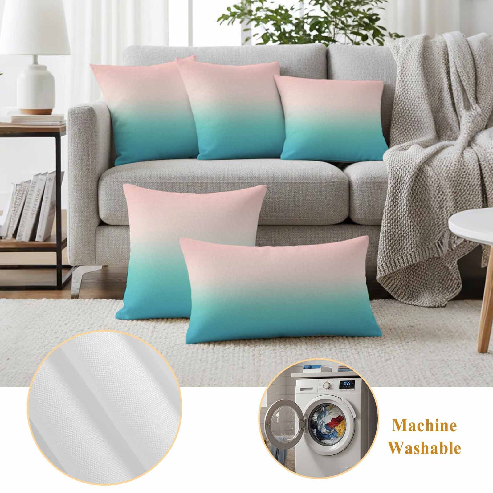Pink Cyan Pillow Covers 2 Pack Gradient Abstract Ombre Art Pillowcase Waterproof Outdoor Throw Pillow Cover for Patio Garden Square Cushion 20”x20”