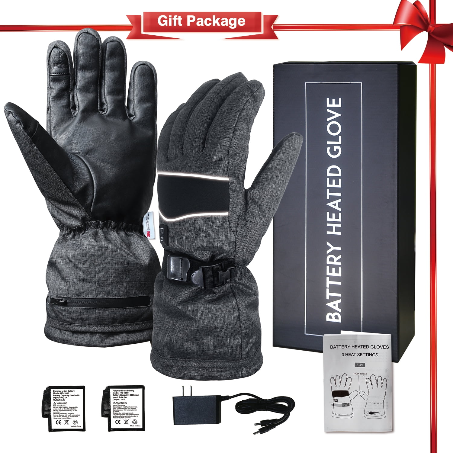 EvridWear Heated 3M thinsulate Thermal Winter Gloves for Women Men with 2 Rechargeable Battery  (Sizes L Grey, 1 Pairs)