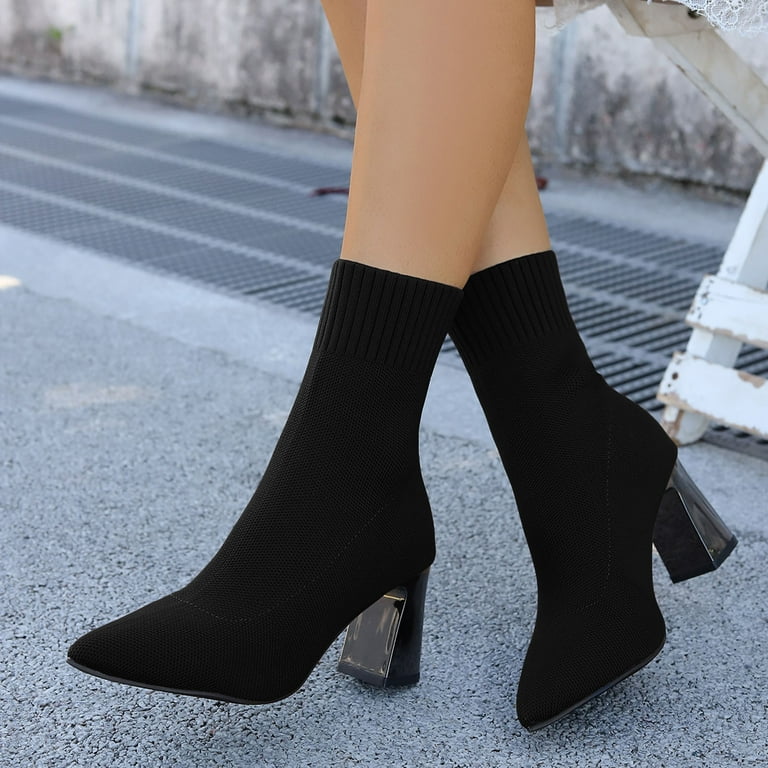 Chenyee Women's Ankle Boots Pointed Toe High Heel Stretchy Mid