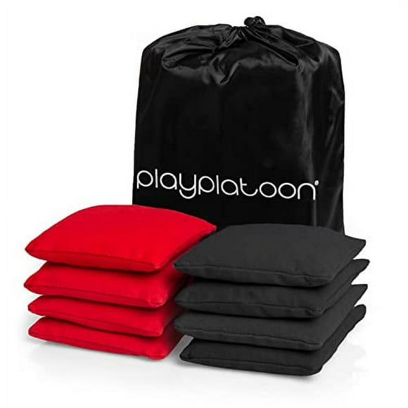 Play Platoon Premium Weather Resistant Duck Cloth Cornhole Bags - Set of 8 Bean Bags for Corn Hole Game - 4 Red & 4 Black...