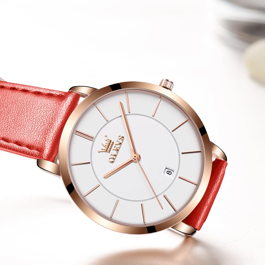 OLEVS Watches for Women Waterproof Womens Wristwatches Analog Quartz Ultra Thin Watches Leather Strap Watches with Date Calendar Ladies Watches Gifts Reloj para Mujer