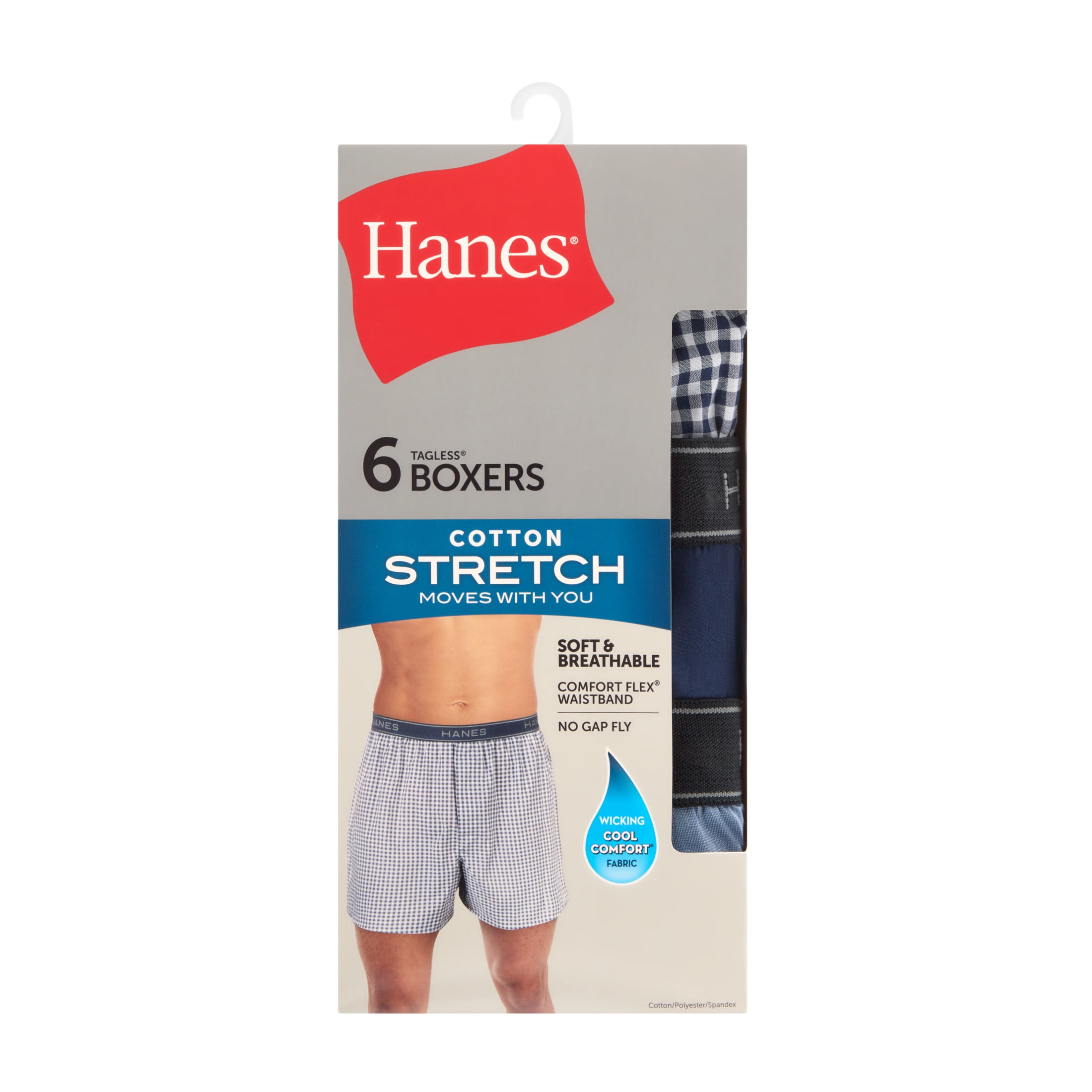 Hanes Men's Underwear Boxers Pack, 6-Pack, Cotton Stretch, Assorted Plaids & Prints