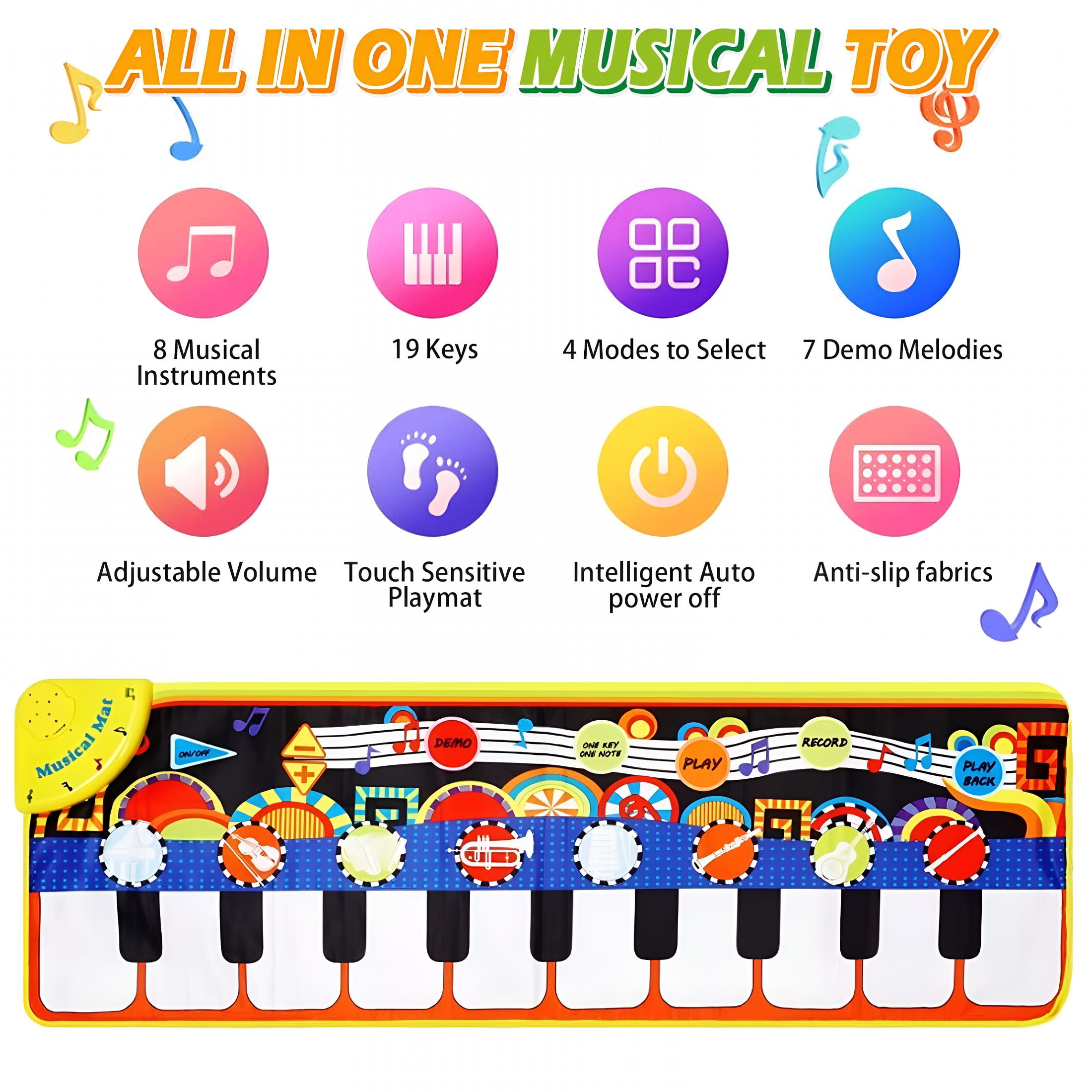 BESTSKY 2026 New Musical Piano Mat for Toddlers,25 Music Sounds Floor Piano Keyboard Mat,Touch Playmat Educational Toys for Babies and Kids 1-3 Years Old
