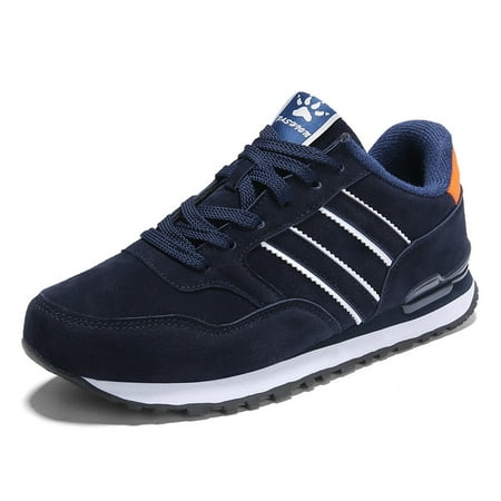 

NAYUKA Autumn Men Sneakers Natural Pig Skin Material Male Trainers Outdoor Stylish Shoes Lace-up Flats Non-slip Rubber Sole Blue Grey