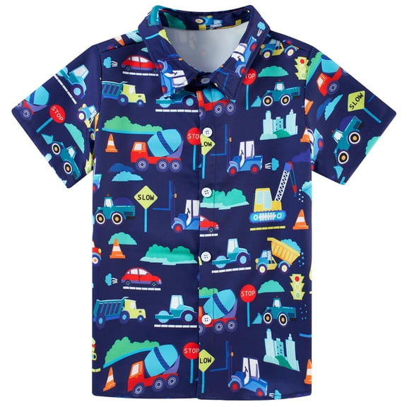 Lanbubble Boy's Button Down Hawaiian Shirts Short Sleeve Aloha Shirt Cool Cartoon Print Tops