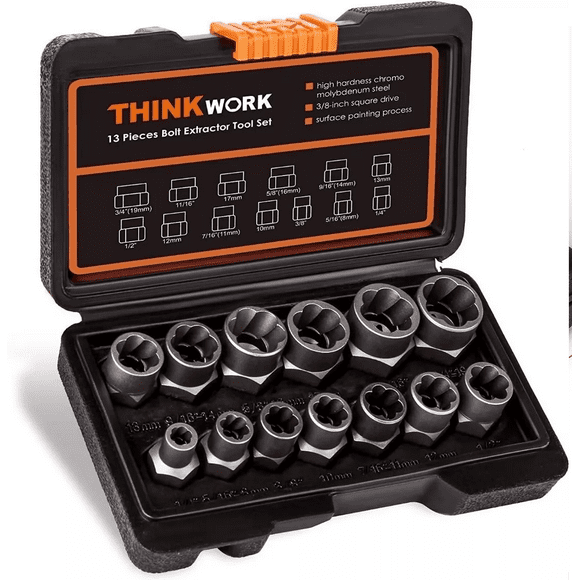 Juego Extractor De Tornillos Y Tuerca 14 Piezas Negro/Naranja/Gris