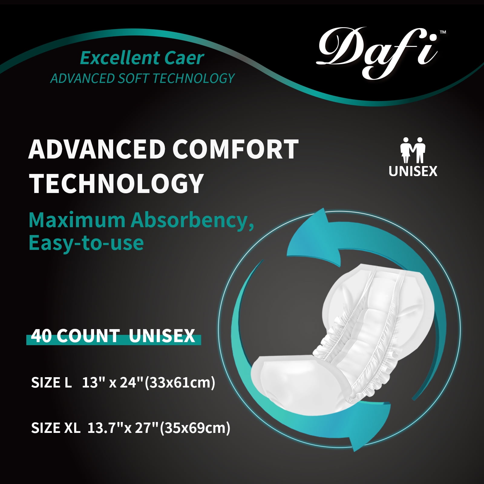 DAFI Menstrual Period & Postpartum Incontinence Underwear for Women, 40  Count/Extra Large Overnight Disposable Briefs, Teen Leak-Proof Panty Style  Pad
