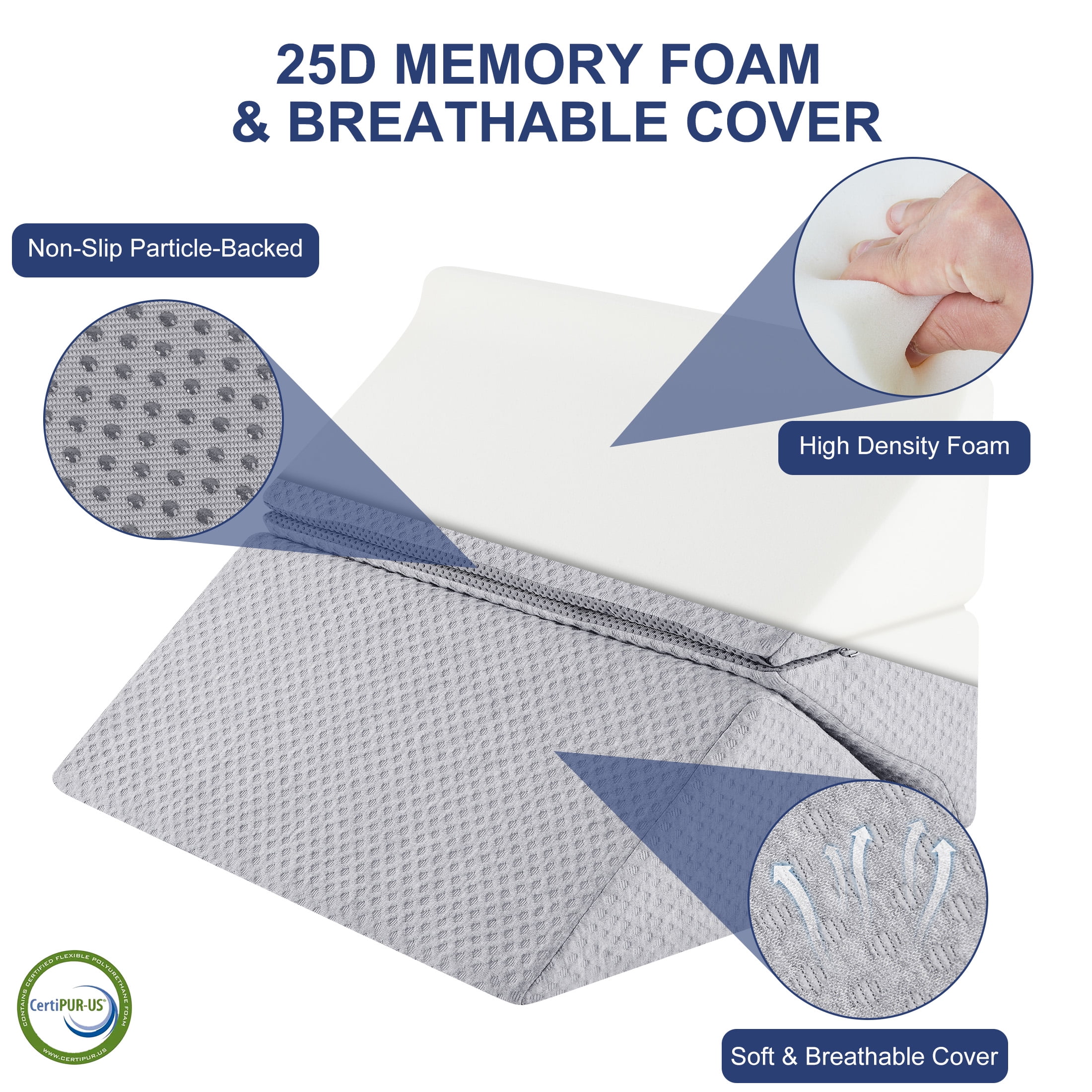 MOONORAH Wedge Pillow Set for Sleeping Post Surgery & Apnea，3 in 1 Memory Foam Reading Pillow, Orthopedic Bed Wedge Pillows Headboard for Acid Reflux, Leg Pain & Back Pain Relief - Gray