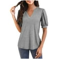 thumbnail image 3 of TAGOLD Summer Casual Tops,Plus Size T-shirt Blouse for Womens, Women's V-neck Short-sleeved Loose Shirt,Short Sleeve V-Neck Blouses & Shirts, 3 of 4
