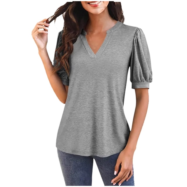Tamaño Más Suelto Ajuste Camisetas para las Mujeres con Cuello en V de Manga Corta Suelta Camisa Superior, Poliéster