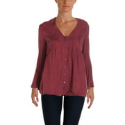 4OUR Dreamers Womens V-Neck Bell Sleeves Button-Down Top