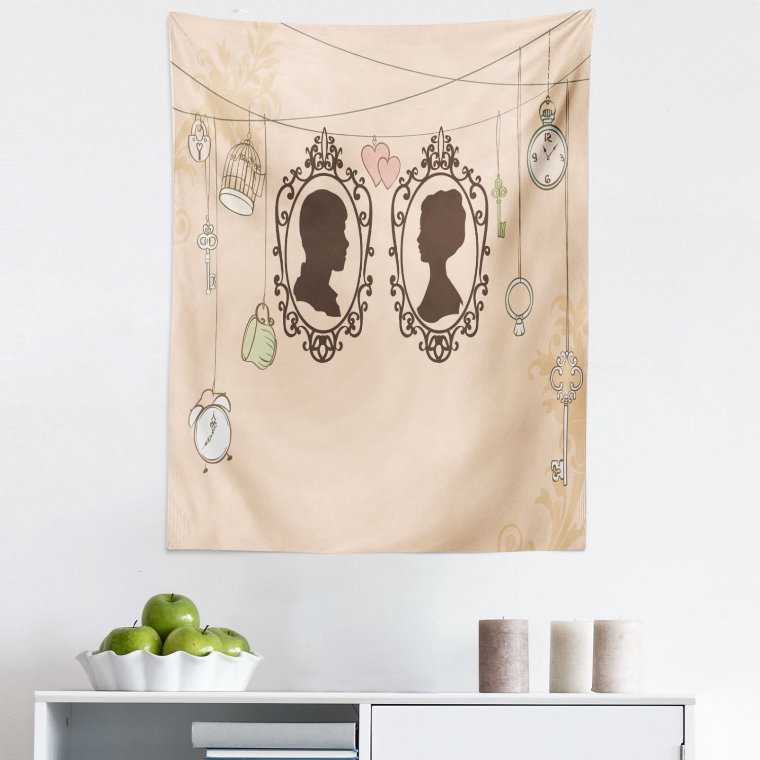 Pale Pink Tapestry, Vintage Silhouette Frames Married Couple French ...