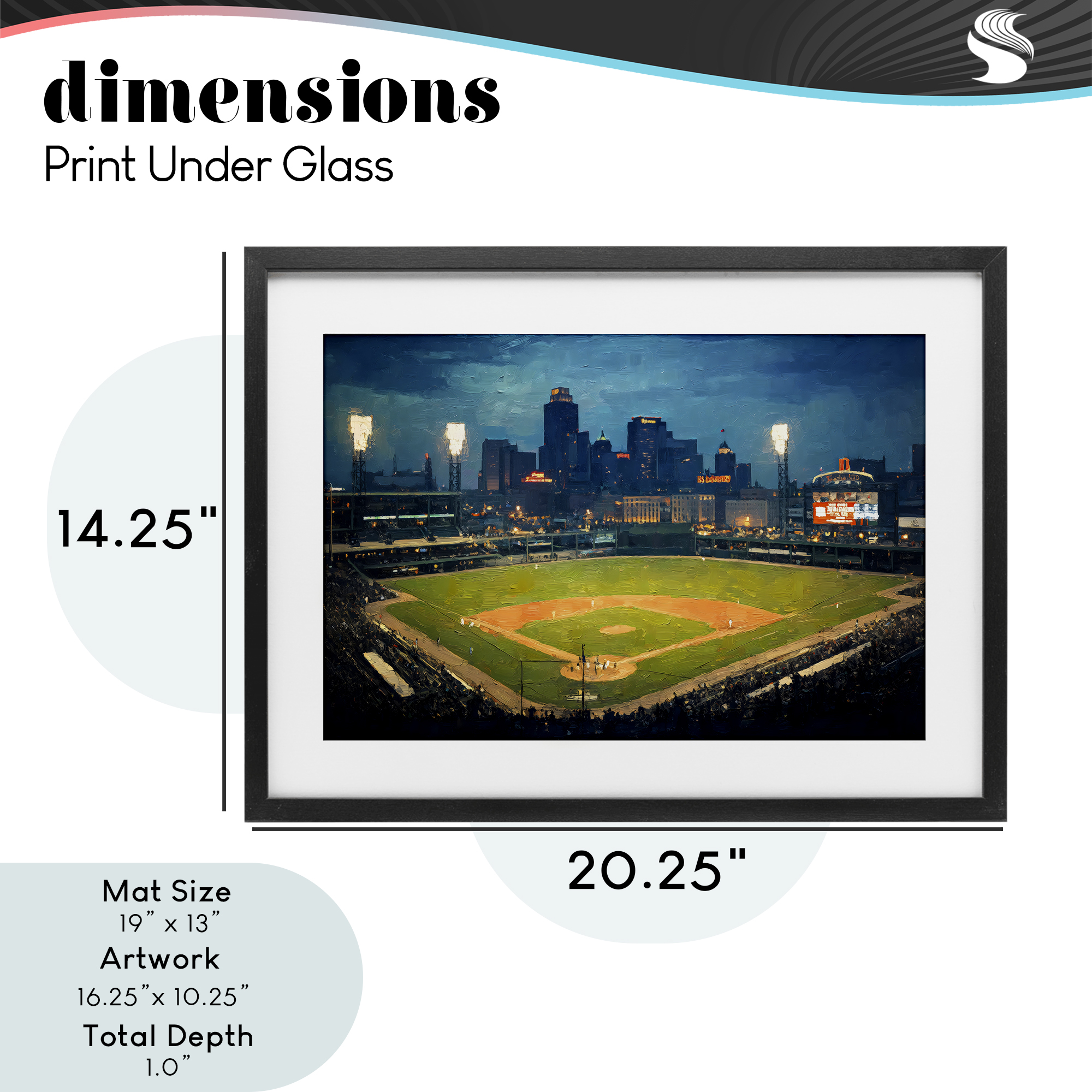 Baseball Stadium at Night Black Framed Print Under Glass, design by Arlington Prints