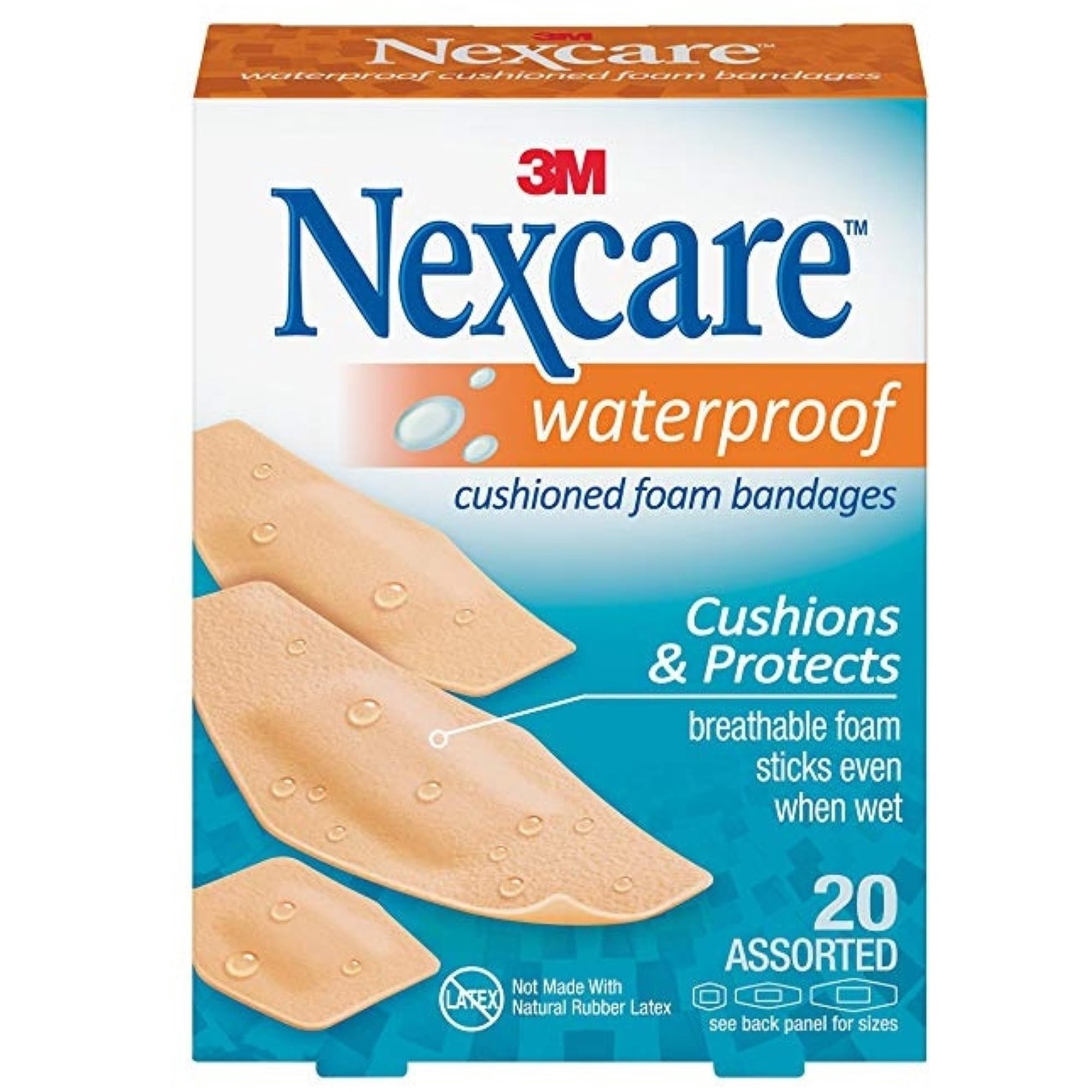 3M Nexcare Waterproof Cushioned Bandages, 20 ea (Pack of 6)