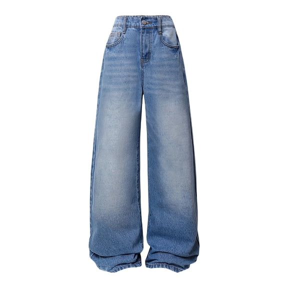 Ruyang Baggy Jeans for Girls Wide Leg Cargo Pants Y2K Elastic High Waist Denim Pants Teens Loose Back to School Clothes