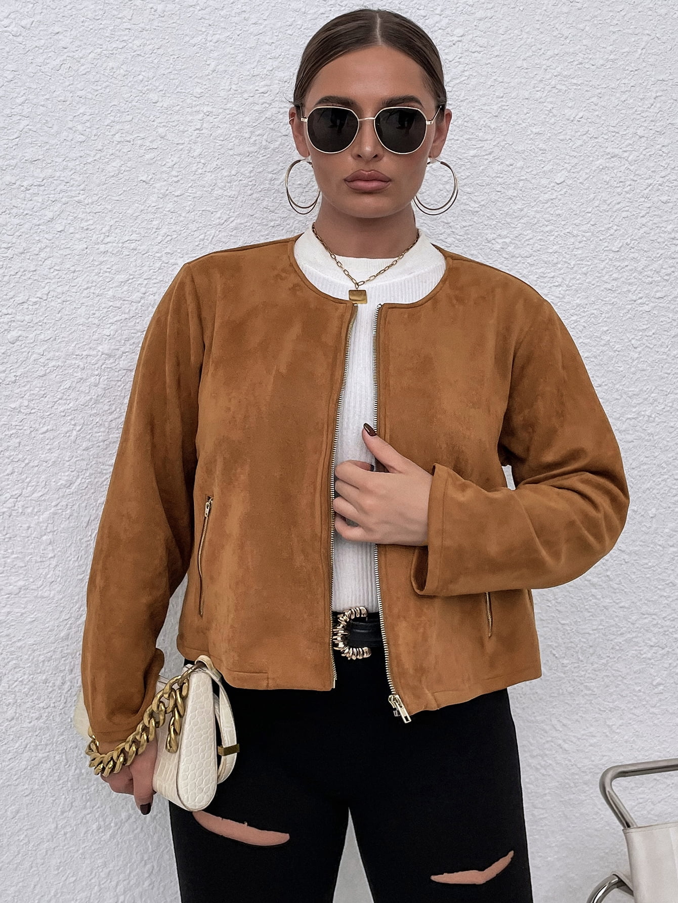 Zip Up Suede Jacket 19630A122112 