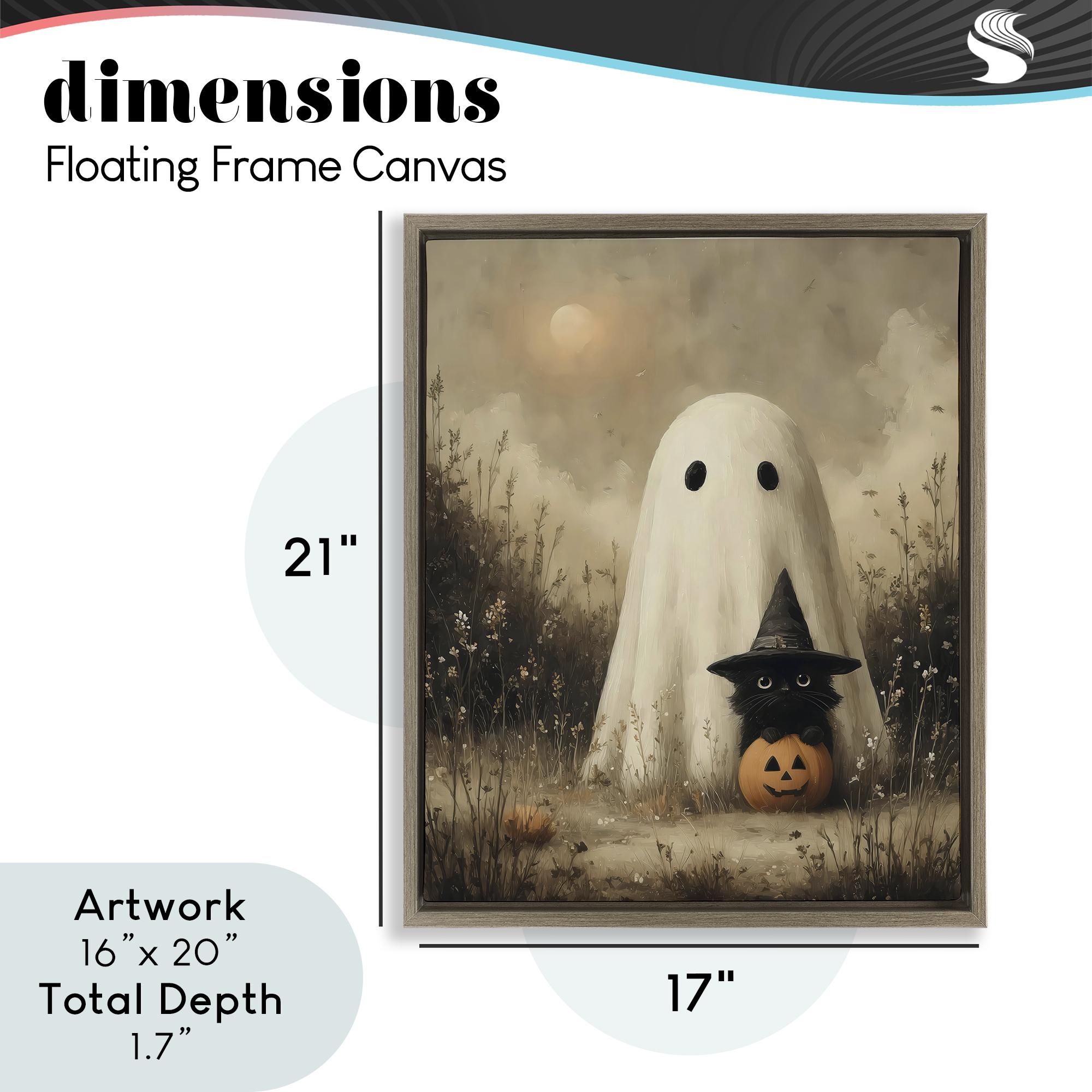 Ghost with Black Kitten Brown Framed Floater Canvas Wall Art, design by Arlington Prints