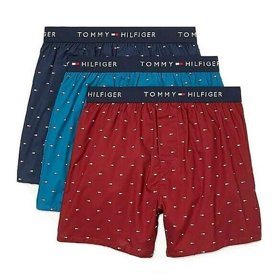 TOMMY HILFIGER MEN X3 - SZ MAHOGANY MEDIUM - PACK SLIM FIT WOVEN BOXER UNDERWEAR