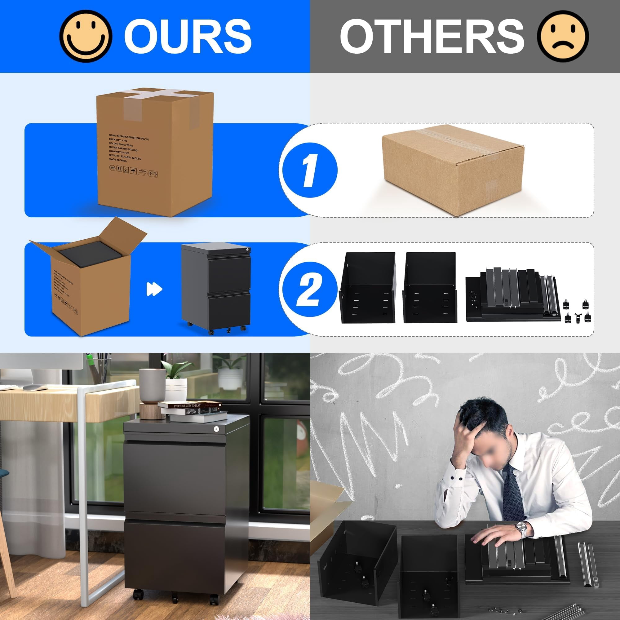 Gaeanet 2 Drawer File Cabinet, Lockable Metal Filing Cabinet with Wheels for Home Office, Legal/Letter Size, Black,Fully Assembled Except Wheels