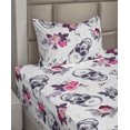 thumbnail image 2 of Ambesonne Gothic Floral Fitted & Flat Sheet with Sham 3 Pcs Set, Skulls Vintage Floral, Twin XL, Dark Indigo Pastel Pink, 2 of 4