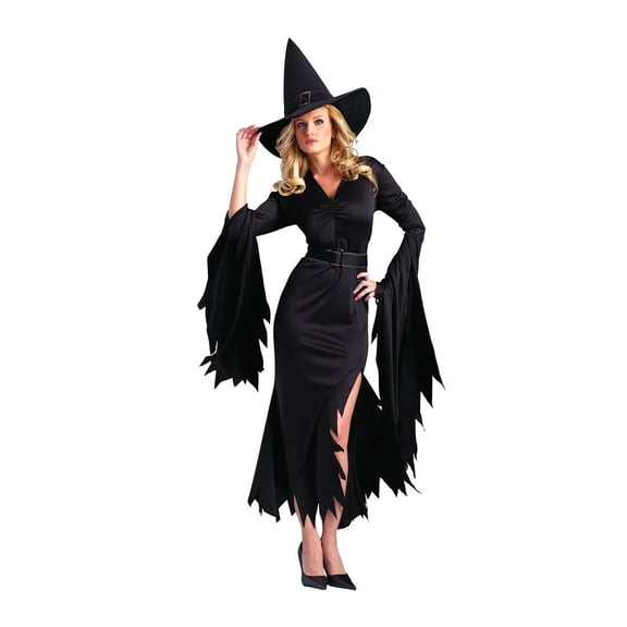 Fun World Sexy Black Gothic Witch Long Dark Loose Girl's Halloween Fancy-Dress Costume for Adult, Regular S-M