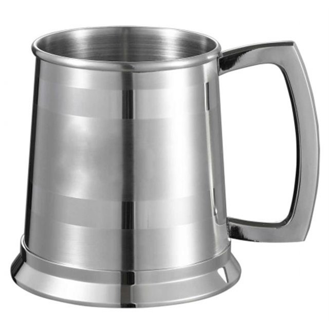 Dual Polished Stripes on Satin 16 oz Beer Mug with Steel Bottom
