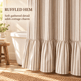 thumbnail image 2 of Brown Striped Farmhouse Shower Curtain with Ruffle Hem, 72 x 72 Inch Linen Textured Rustic Shower Curtain for Bathroom, Vintage Country Cottage Style, Brown and Cream, 2 of 5