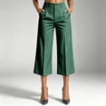 thumbnail image 2 of Womens Striped Capri Suit Pants High Waist Pocket Cropped Workwear Wide Leg Trousers for office Daily Casual Green XL(XL), 2 of 5