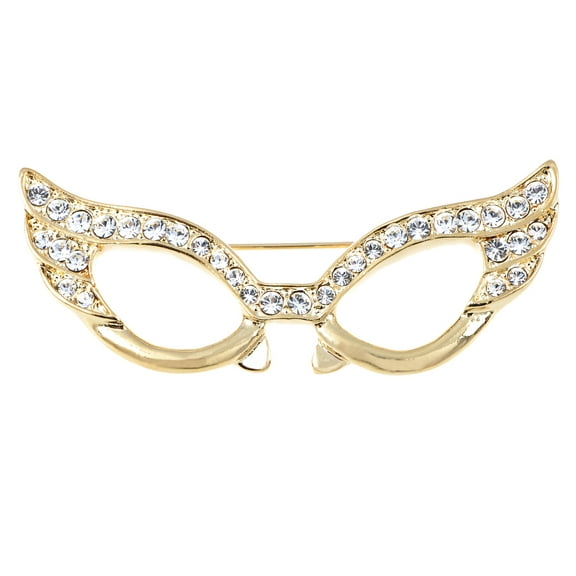 Glasses Brooch Pin Clear Crystal Rhinestones Rectangle Nerdy Cat Eye Mask Pin